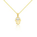Anhänger aus 14-karätigem Gold, Hand der Fatima, verziert mit Kristallen