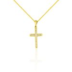 Anhänger aus 14-karätigem Gold, Kreuz, verziert mit Kristallen