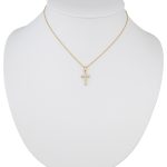 Anhänger aus 14-karätigem Gold, Kreuz, verziert mit Kristallen