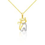 Anhänger aus 14-karätigem Gold, Katze, mit Kristallen