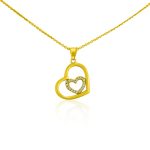 Anhänger aus 14k Gold, Herz in Herz mit Kristallen