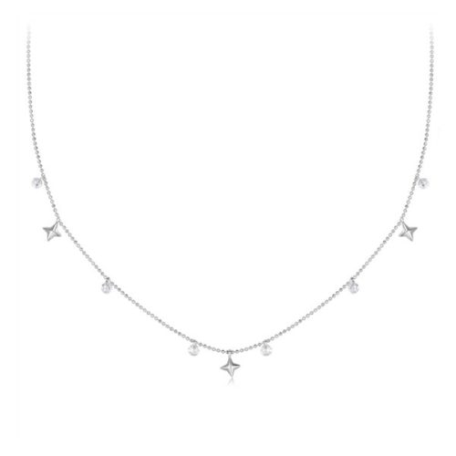 Ezüst női nyaklánc csillagokkal és gyöngyökkel