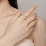 Damen-Verlobungsring, Silber, Roségold, Größe 10