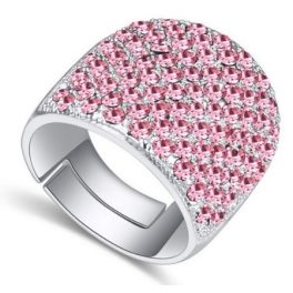    Silberfarbener Ring, verziert mit Swarovski-Kristallen, hellrosa