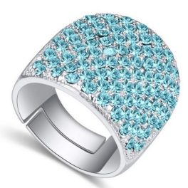   Silberfarbener Ring, verziert mit Swarovski-Kristallen, Aquablau