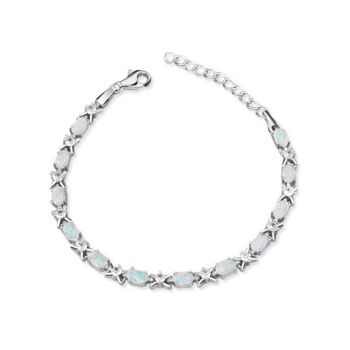 Silberarmband mit ovalen Einsätzen und Kristallen, 22 cm