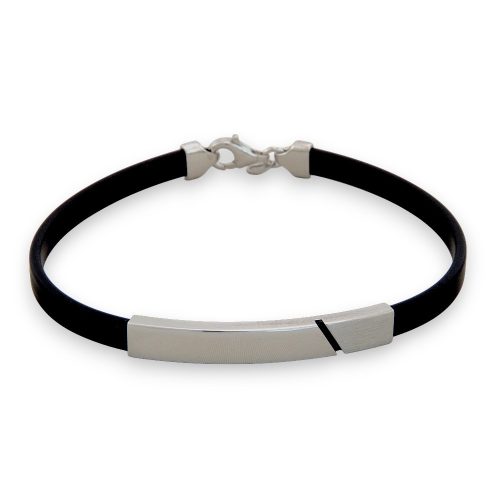 Ezüst karkötő kaucsuk szíjjal, 20,5 cm