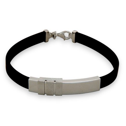 Ezüst karkötő kaucsuk szíjjal, 21 cm