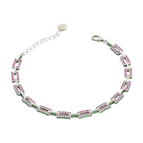 925 sterling ezüst karkötő rózsaszín kövekkel, 21 cm