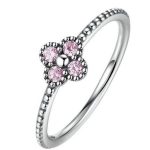 Kleiner Silberring mit Blumen, Rosa, 8