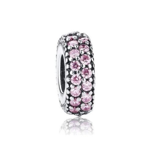  Silberner Ringanhänger, verziert mit Kristallsteinen, rosa
