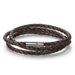  Geflochtenes dreifaches Lederarmband, Schwarz-Braun