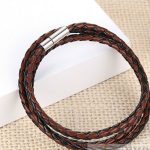  Geflochtenes dreifaches Lederarmband, Schwarz-Braun