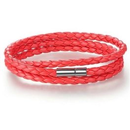  Geflochtenes dreifaches Lederarmband, Rot