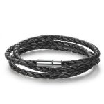  Geflochtenes dreifaches Lederarmband, Schwarz