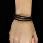  Geflochtenes dreifaches Lederarmband, Schwarz