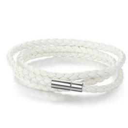  Geflochtenes dreifaches Lederarmband, Weiß