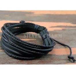  2-teiliges Lederarmband, Schwarz