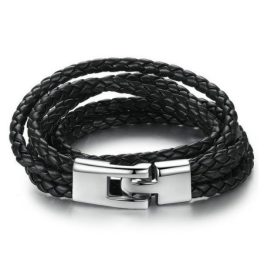  Geflochtenes Sechs-Lederarmband, Schwarz