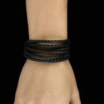  Geflochtenes Sechs-Lederarmband, Schwarz