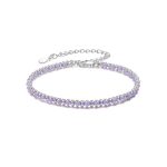 Ezüst karkötő lila zsinórral