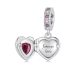 Ezüst charm, kinyitható szív, vörös kristállyal