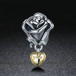 Ezüst charm (925), rózsa szívvel