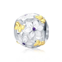 Ezüst charm virágokkal