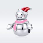 Ezüst charm, hóember piros sapkával