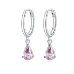 Ezüst fülbevaló csepp alakú kristállyal, rózsaszín