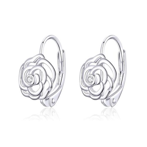 Ezüst fülbevaló, rózsa