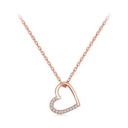   Ezüst női nyaklánc kristályos szívmedállal, rózsaarany színben