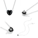 Ezüst női nyaklánc fekete szívvel
