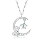 Ezüst női nyaklánc, macska csillaggal és holddal