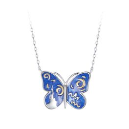 Ezüst női nyaklánc, kék pillangó