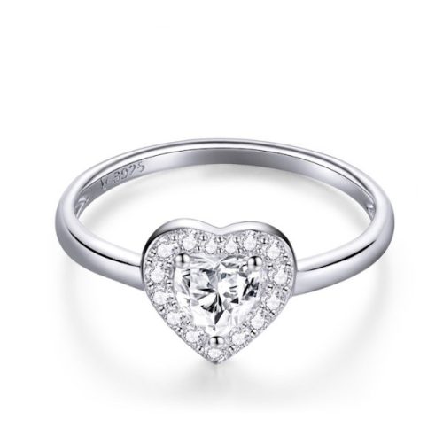 Ezüstgyűrű, kristályos szív, 7-es méret