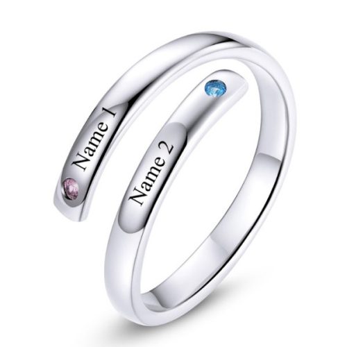 Ezüst gyűrű, kék és piros kristállyal, állítható