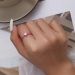 Ezüst női gyűrű, pink, 6-os méret